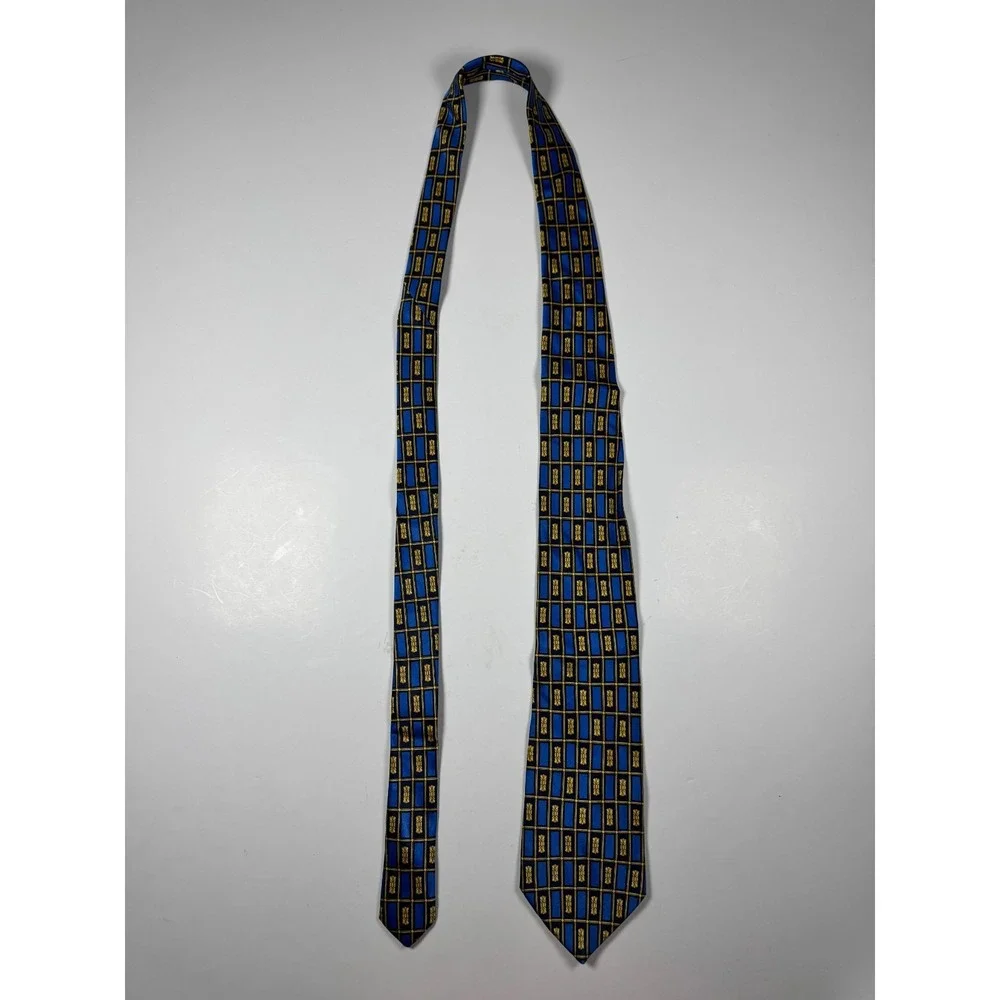 Luca Franzini Mens Blue Yellow Geometric Print Silk Adjustable Formal Neck‎ Tie
